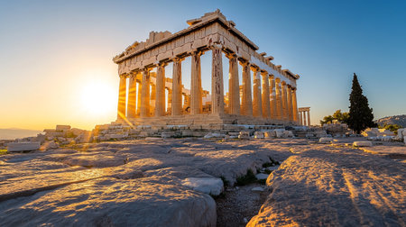 The Parthenon at sunset, Athens, Attica, Greeceの写真素材
