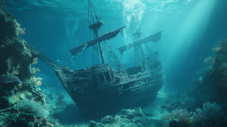 Sunken pirate ship in the Red Sea. Egypt, Africa