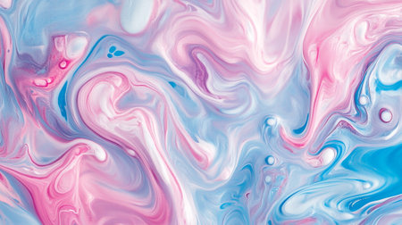 Abstract background of acrylic paint in blue and pink tones. Liquid marble texture.