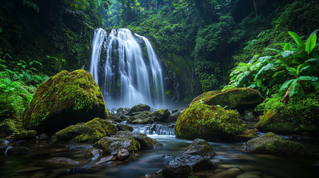 Beautiful waterfall in the deep rainforest of Borneo.