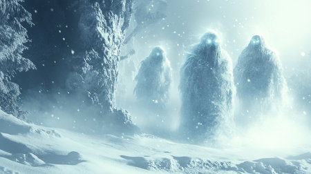 Fantasy winter landscape with trees and snow. 3D illustration.