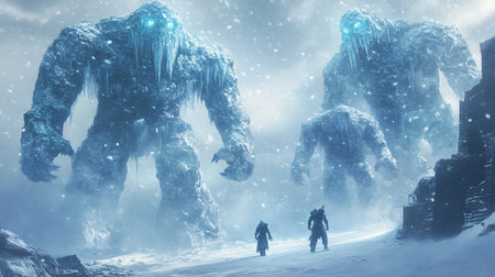 3D render of a man and a woman walking in the snow