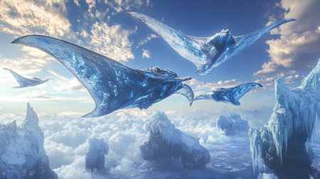 Fantasy alien planet. Mountain and clouds. 3D illustration.