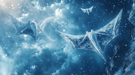 Background with bats flying in the night sky. 3d rendering
