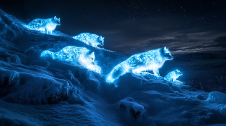 Frozen animals in winter night. 3d render illustration.