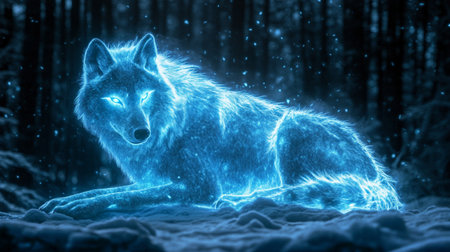 Illustration of a wolf in the dark forest, 3D rendering