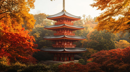 Pagoda in the autumn forest of Kiyomizu-dera Temple