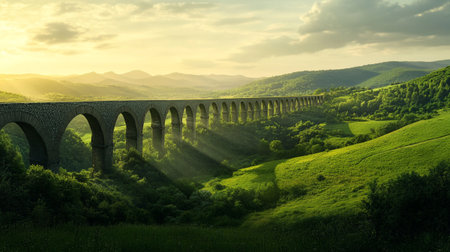 The old viaduct in Tuscany, Italy at sunset
