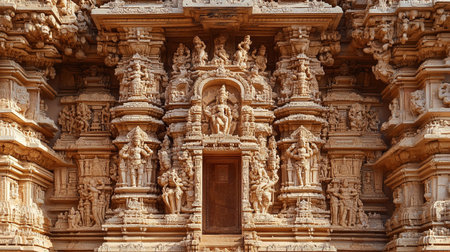 Carvings on the walls of the Khajuraho temple, Madhya Pradesh, Indiaの写真素材