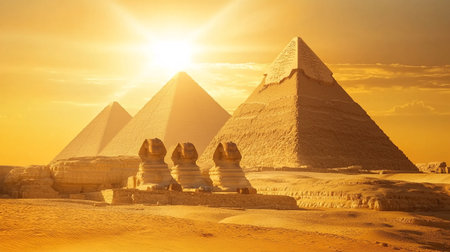 The Great Pyramid of Giza at sunset, Egypt. Travel background