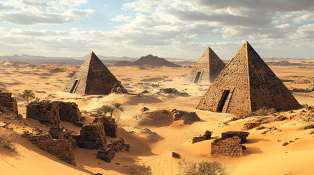 Egyptian pyramids in the desert. 3d renderingの写真素材