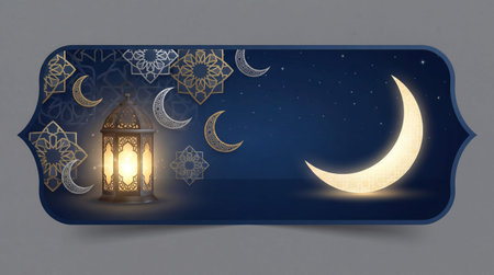Ramadan Kareem background with arabic lantern and crescent moonの素材
