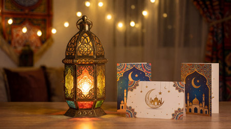 Ramadan Lantern with Warm Glow and Traditional Decorの素材