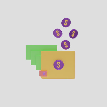 Wallet with dollar coins. Vector illustration in flat style. EPS 10の写真素材