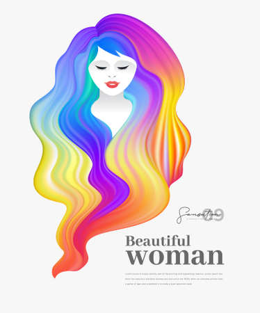 Woman vector with colorful hair background. Vector element for poster, flyer, cover, website.のイラスト素材