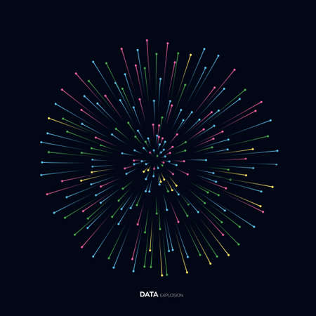 Abstract vector explosion colorful lines equalizer isolated circular element background. Big data...