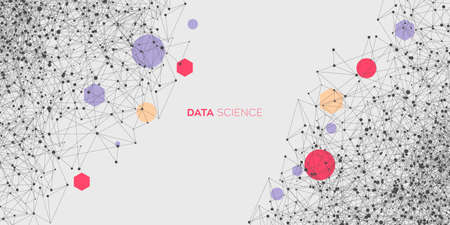 Trendy abstract array with dynamic particles background. Data science or technology element. Cyber technology vector illustration.のイラスト素材