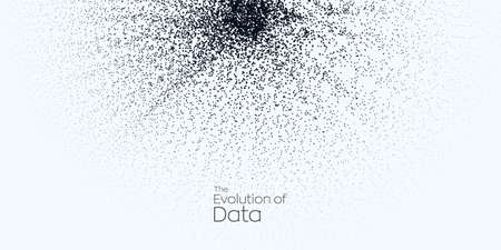 Evolution of data. Vector explosion motion dots background. Small particles strive out of center. vector illustration use for quantum technology, digital, science, music, communication.のイラスト素材