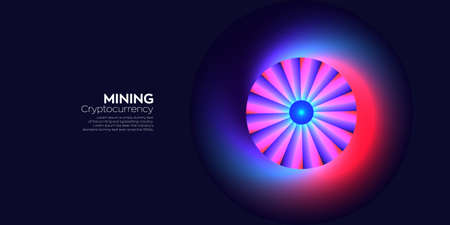 Cryptocurrency mining creative digital background. vector illustration with colorful cooler. Block chain network. In concept of digital currency, 3D render, network.のイラスト素材