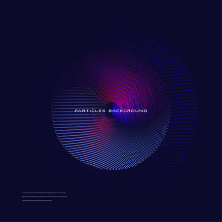 Wave vector element with abstract colorful dots line on dark background. particles flow motion illustration use for banner, poster, website.のイラスト素材