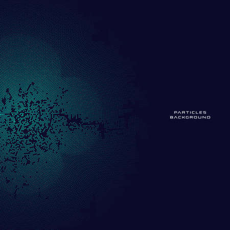 Wave vector element with abstract colorful dots line on dark background. particles flow motion...
