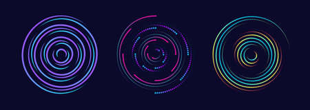 Wave vector circular element with abstract colorful lines on dark background use for banner, poster,...