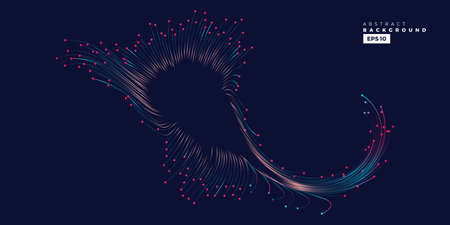 Evolution of data. Vector explosion motion dot lines background. Small particles strive out of center. vector illustration use for quantum technology, digital, science, music, communication.のイラスト素材