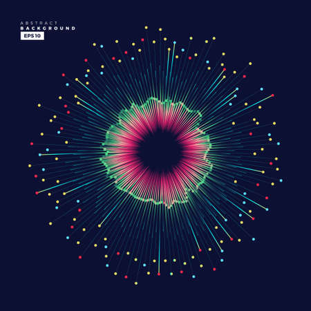 Evolution of data. Vector explosion motion dot lines background. Small particles strive out of center. vector illustration use for quantum technology, digital, science, music, communication.のイラスト素材
