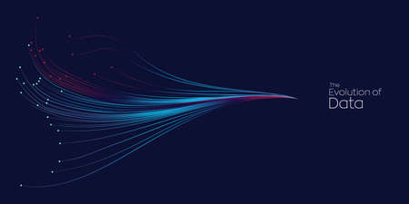 Evolution of data. Vector explosion motion dot lines background. Small particles strive out of center. vector illustration use for quantum technology, digital, science, music, communication.のイラスト素材