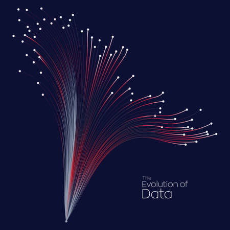 Evolution of data. Vector explosion motion dot lines background. Small particles strive out of center. vector illustration use for quantum technology, digital, science, music, communication.のイラスト素材