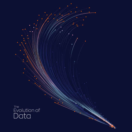 Evolution of data. Vector explosion colorful dot lines background. Data transfer, Social network, Internet databases. vector illustration use for quantum technology, digital, science, communication.のイラスト素材