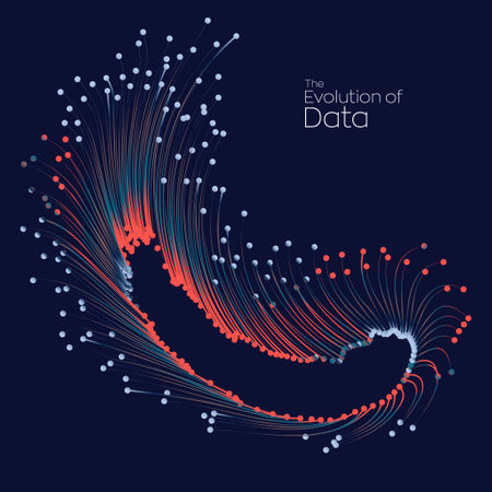 Evolution of data. Vector explosion colorful dot lines background. Data transfer, Social network, Internet databases. vector illustration use for quantum technology, digital, science, communication.のイラスト素材