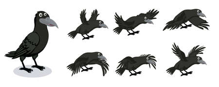 Cartoon Crow characters with  different styles and expansionのイラスト素材
