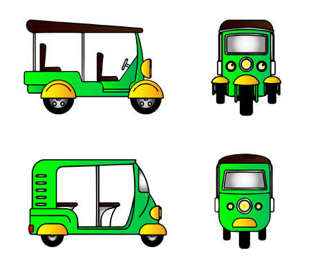 Auto rickshaw cartoon transportation, Auto rickshaw CNG as an Asian Indian motor rickshaw.のイラスト素材
