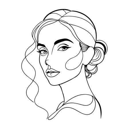 Portrait of beautiful woman with long hair. Hand drawn vector illustration.のイラスト素材