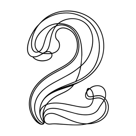 Vector monochrome number 2 in doodle style isolated on white backgroundのイラスト素材