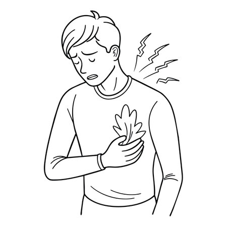 Vector illustration of a man suffering from pain in his chest. Hand drawn cartoon style.のイラスト素材