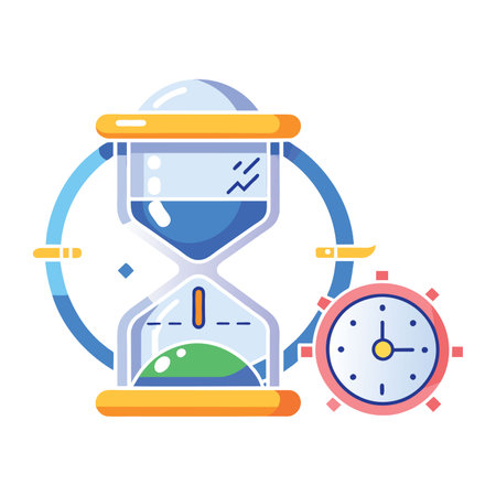 Time management concept with hourglass and stopwatch. Vector illustration.