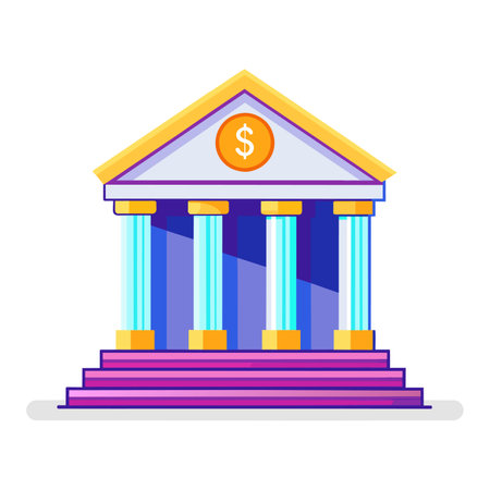 Bank building with columns and dollar sign. Vector illustration in flat styleのイラスト素材