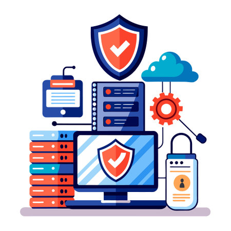 Data protection concept. Modern flat design style vector illustration. Cloud computing, data security, antivirus, cloud computing.のイラスト素材