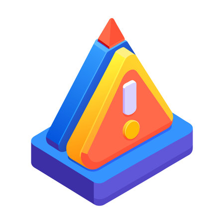 Warning triangle icon in isometric 3d style on a white backgroundのイラスト素材