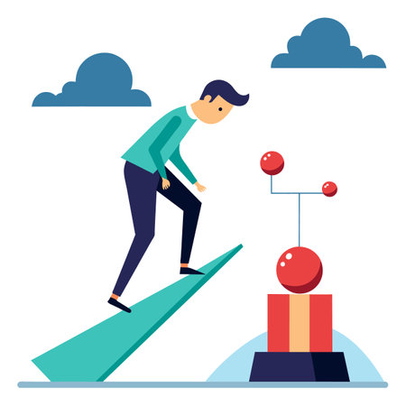 Businessman climbing stairs to success. Vector illustration in flat style.のイラスト素材
