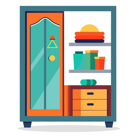 Wardrobe with cupboard and books. Vector illustration in flat styleのイラスト素材