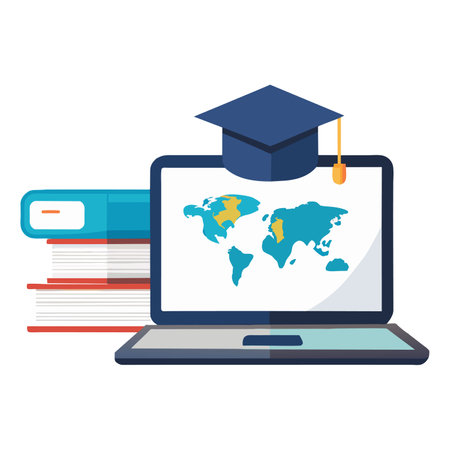 Online education laptop and graduation hat vector illustration graphic design vector illustration graphic designのイラスト素材