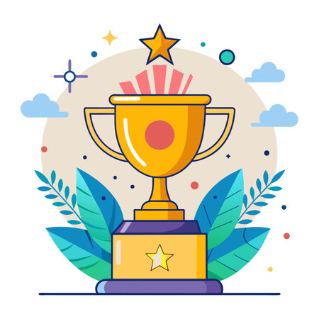 Trophy cup with star. Flat vector illustration for web and mobile applications.のイラスト素材