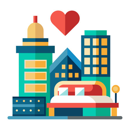 Cityscape with buildings and skyscrapers. Flat style vector illustration.のイラスト素材