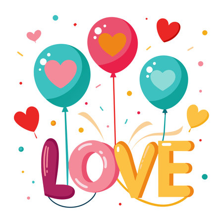 Valentine's day greeting card with hearts and balloons. Vector illustration.のイラスト素材