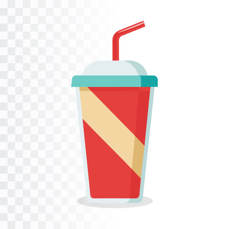 Soda drink in paper cup with straw. Vector illustration in flat styleのイラスト素材
