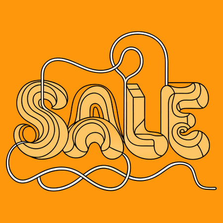 Vector illustration of the word sale on an orange background in a linear styleのイラスト素材
