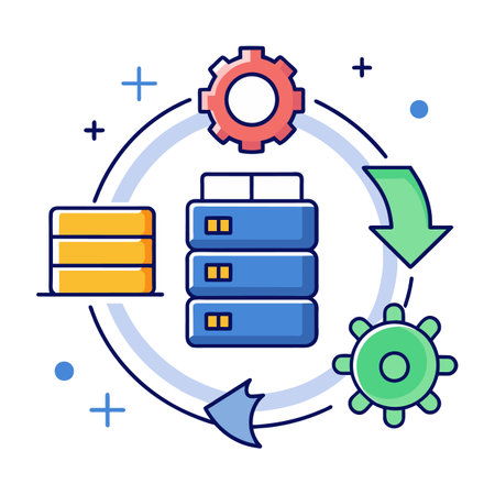 Data center color line icon. Database server, cogs, gears. Database concept. Vector illustration can be used for topics like hosting, hosting, databaseのイラスト素材